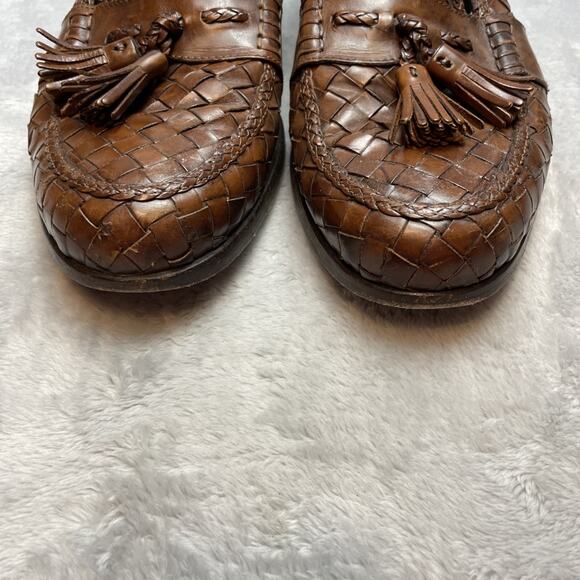 Bragano Woven‎ Kiltie Loafers Mens 10.5M Brown Leather Preppy Made in Italy